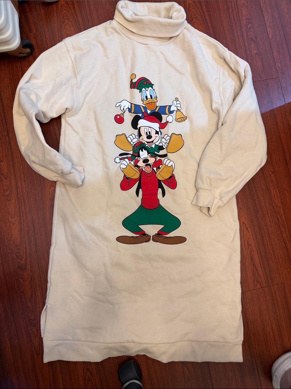 Disney Christmas Stack Cream Turtleneck Sweatshirt Dress
